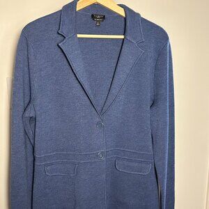Talbots Women’s Knit Blazer Jacket Blue Button Front Merino Wool Size Lp